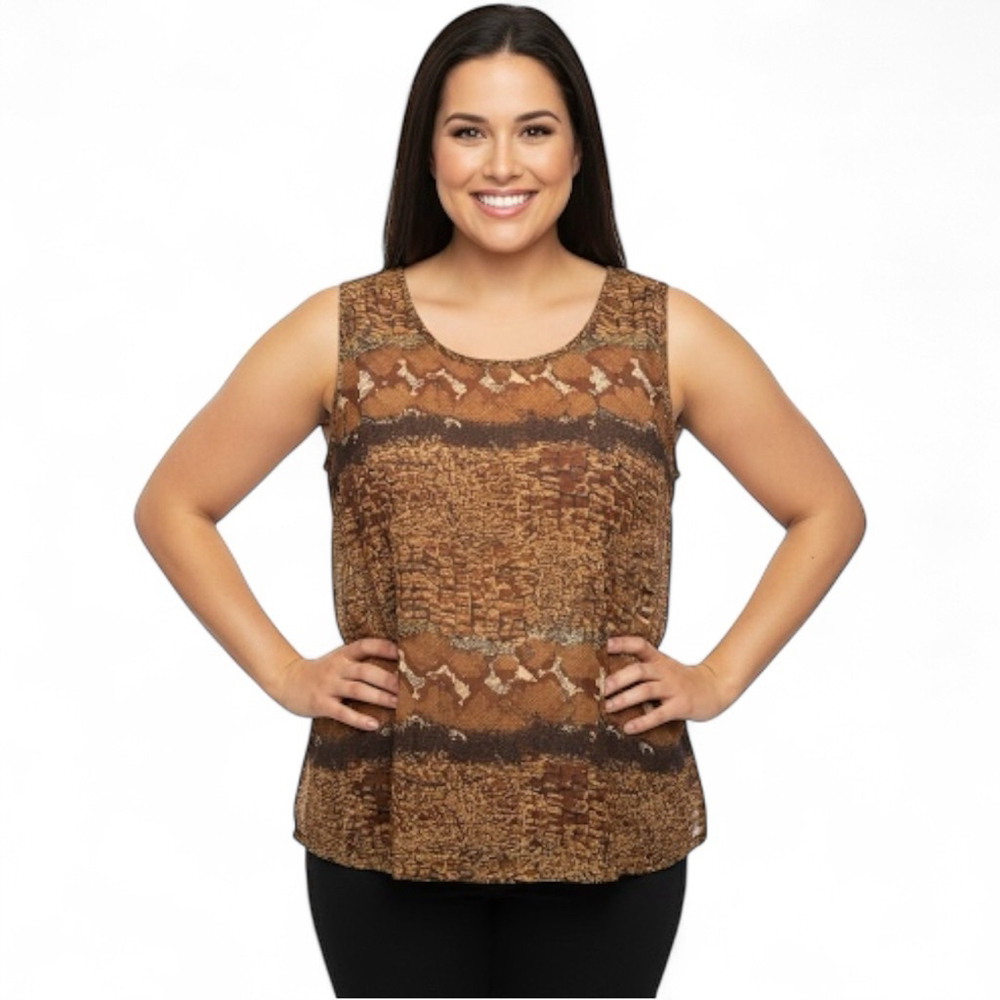 Fleurs by Elegant Additions Women’s Size 2X Brown Geometric Animal Print Sleevel